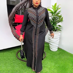 Elegant African Shirts Dresses for Women Diamond Single Breasted Straight Floor Length Luxury Muslim Celebrate Long Prom Robes