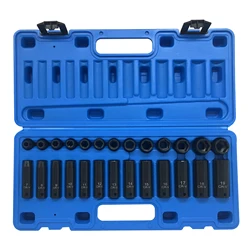 26 Pcs Impact Socket Set 3/8 Inch Steel Deep and Standard Socket 6-Point Rugged Construction Metric 9mm To 30mm
