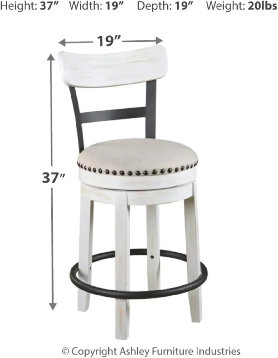 Design by Ashley Valebeck 24.5" Modern Swivel Counter Height Barstool, Whitewash
