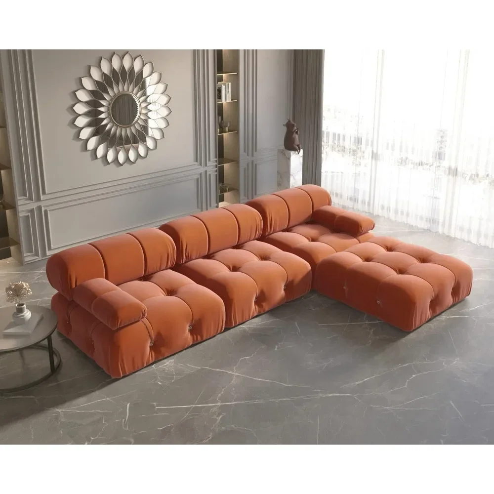 

104" Sectional Couches for Living Room, L-Shaped Minimalist Velvet Sofas, Mid-Century Sofa with Reversible Chaise Ottoman, Sofas