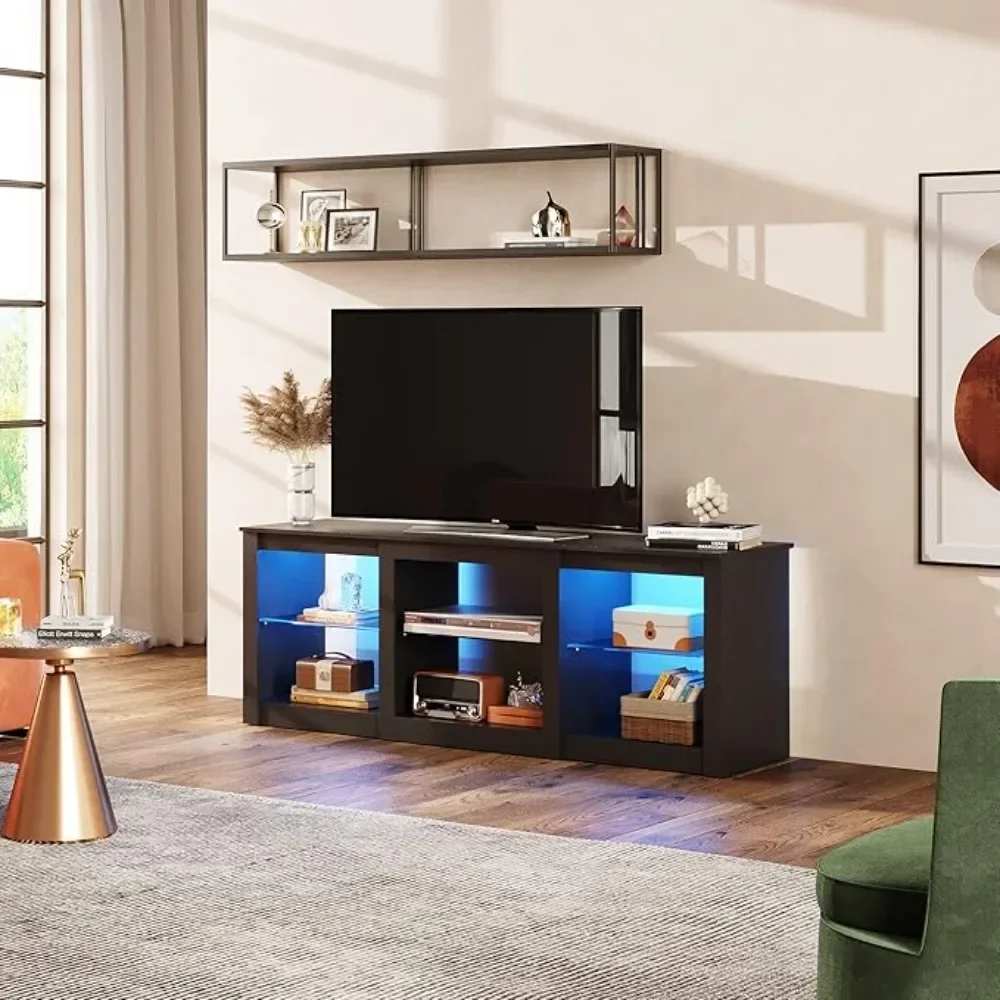 TV Stand for 65 Inch , Entertainment Center with Adjustable Glass Shelves, LED TV Console, Stands for Living Room