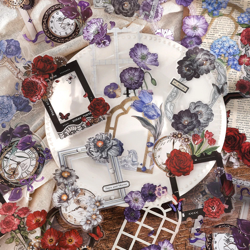 20 Sheets Small Window Flower Shadow Series Vintage Border PET Sticker Creative DIY Journal Material Collage Stationery