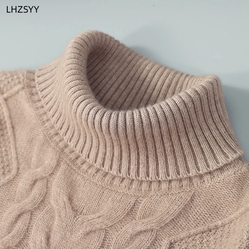 LHZSYY Men\' 100%Pure Mink Cashmere Sweater Autumn Winter Lapel Knit Pullovers Thick Plus Size Base Shirt Fashion Warm Jacket Top