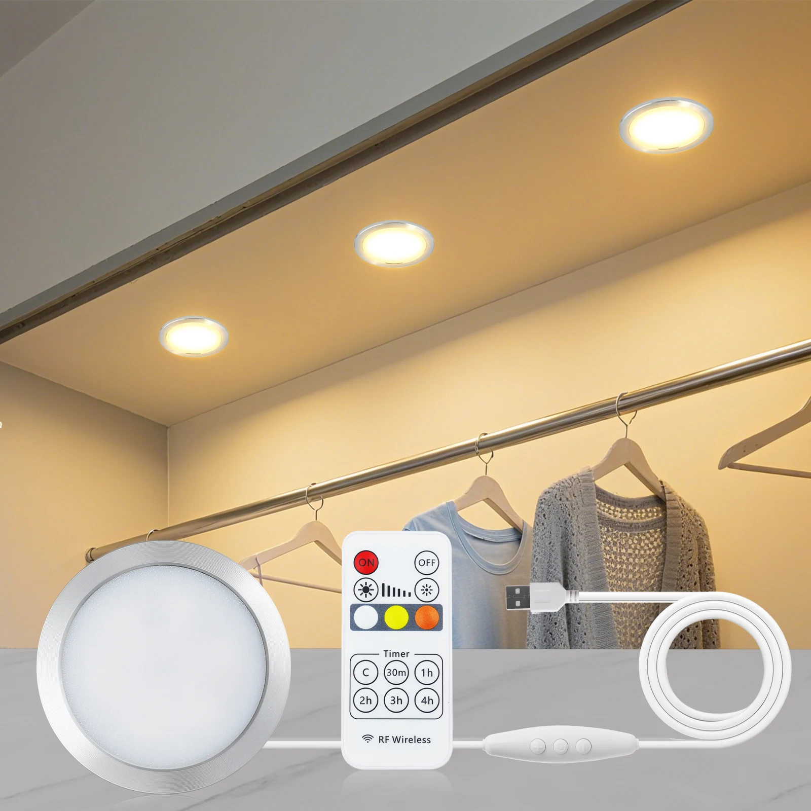 USB CCT 3D Printer Lamp 5V Round LED Under Cabinet Light Furniture Dimmable Night Bedroom Wardrobe Lighting 2700-6500K DIY Gifts