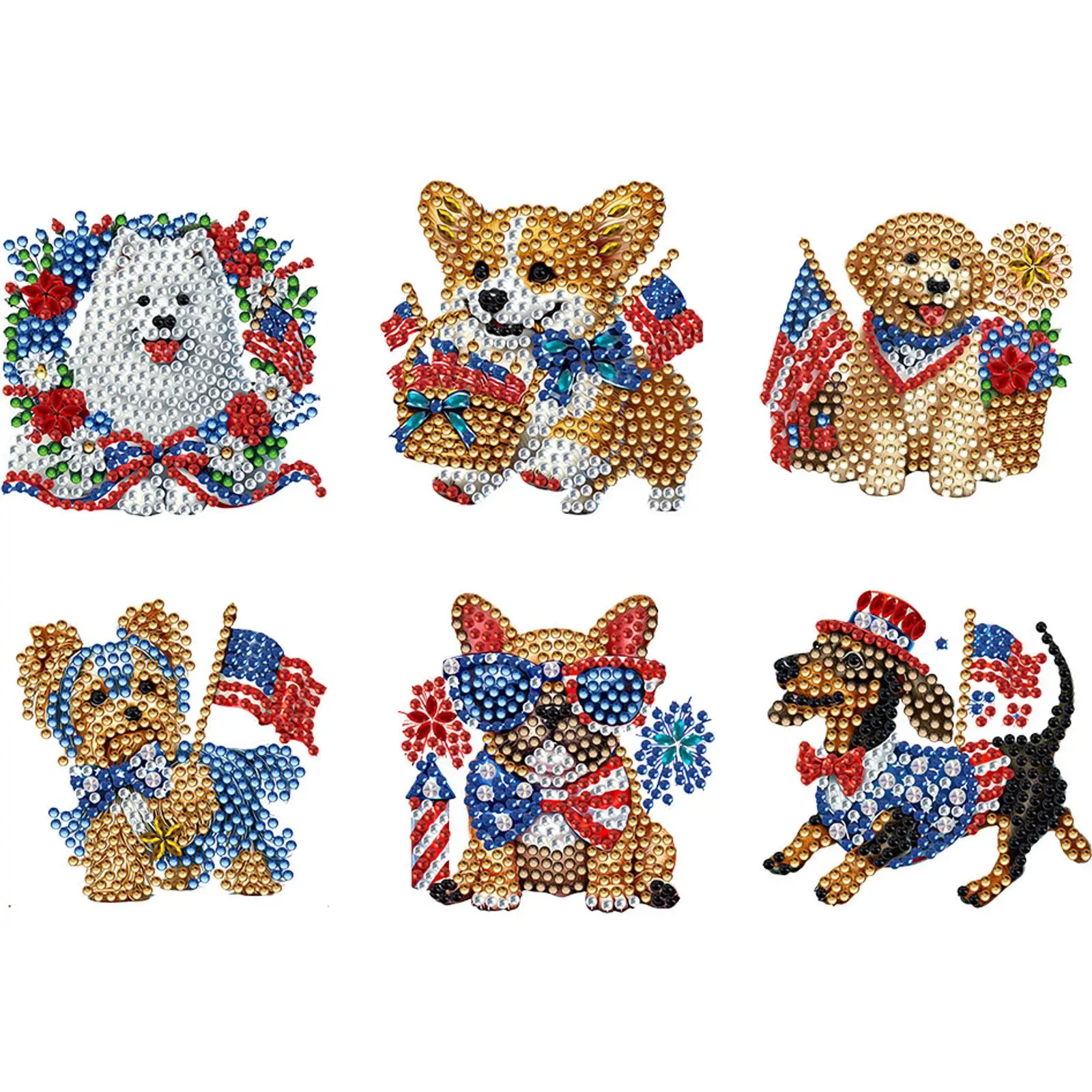 

Набор из 6 акриловых магнитов на холодильник с алмазной мозаикой для собак на День независимости, для декора дома