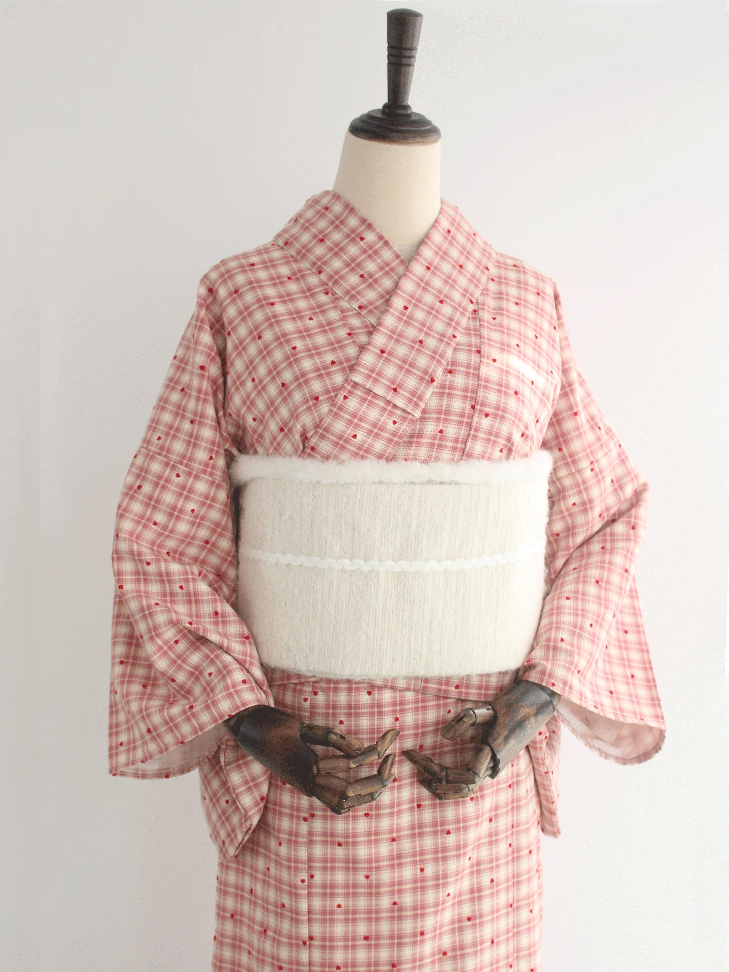 

Японский костюм-кимоно из двух частей с узором «плавающее сердце», розовый в клетку, для путешествий, фотосессий, косплея, повседневный, свободного кроя