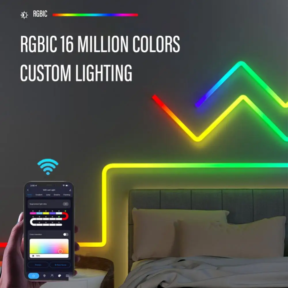 Tuya Smart WiFi LED Strip Lights Adapte,Smart Home Neon Lighting DIY RGBIC 12 Music Remote Control Via Smart Life For Alexa