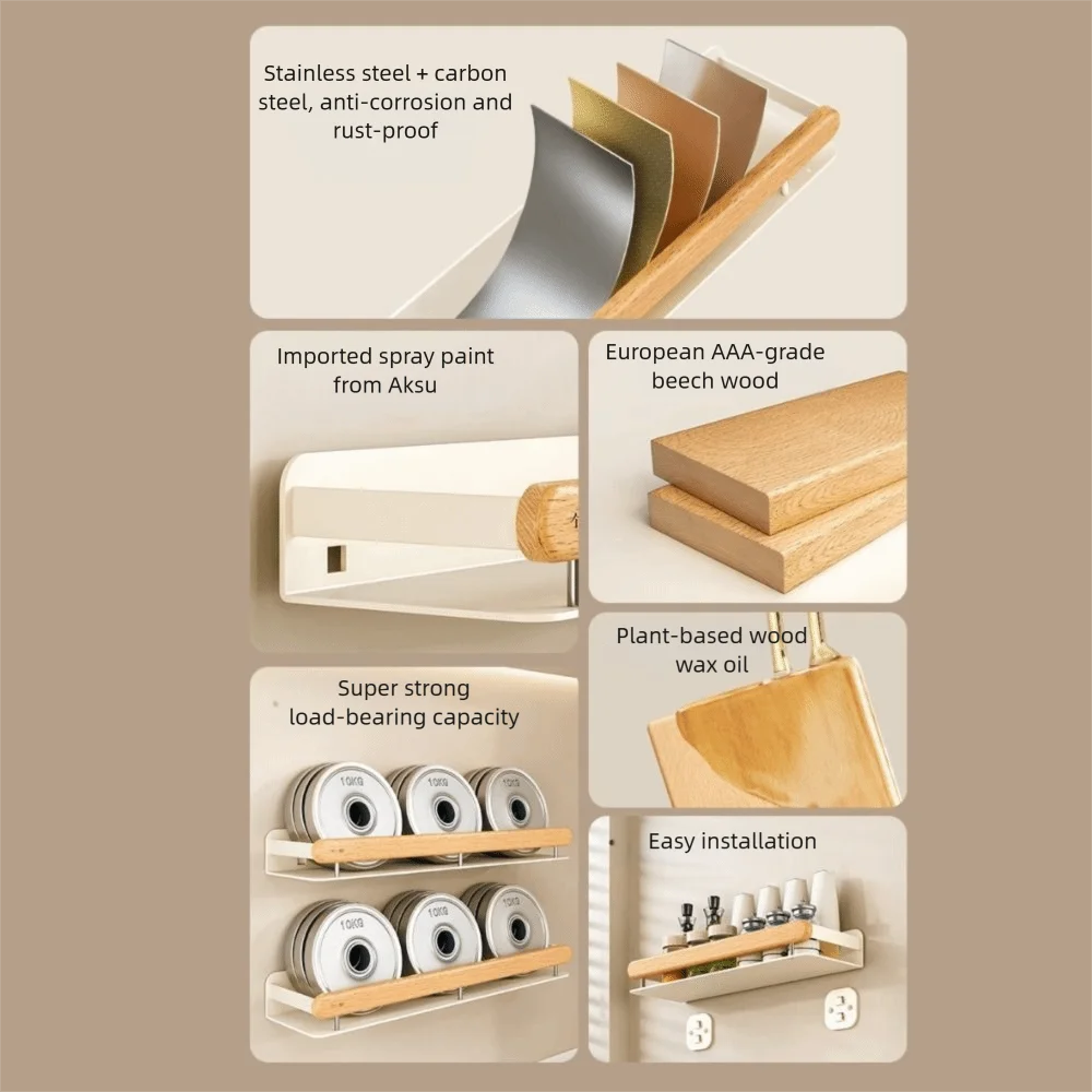 

Настенный органайзер без установки сверла, многоцелевой дизайн, настенная полка для специй, деревянный материал