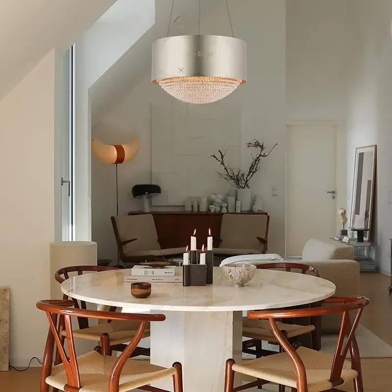 New Fashion Simple Style Custom Crystal Matte Nickel Round Pendant Lamp Nordic Living Room High Quality Chandelier
