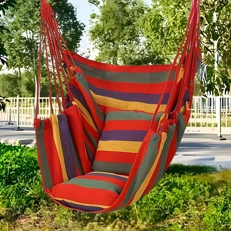 Colorful stripes Comfortable canvas hammock chair durable indoor/outdoor swing seat for garden, patio, camping, home leisure