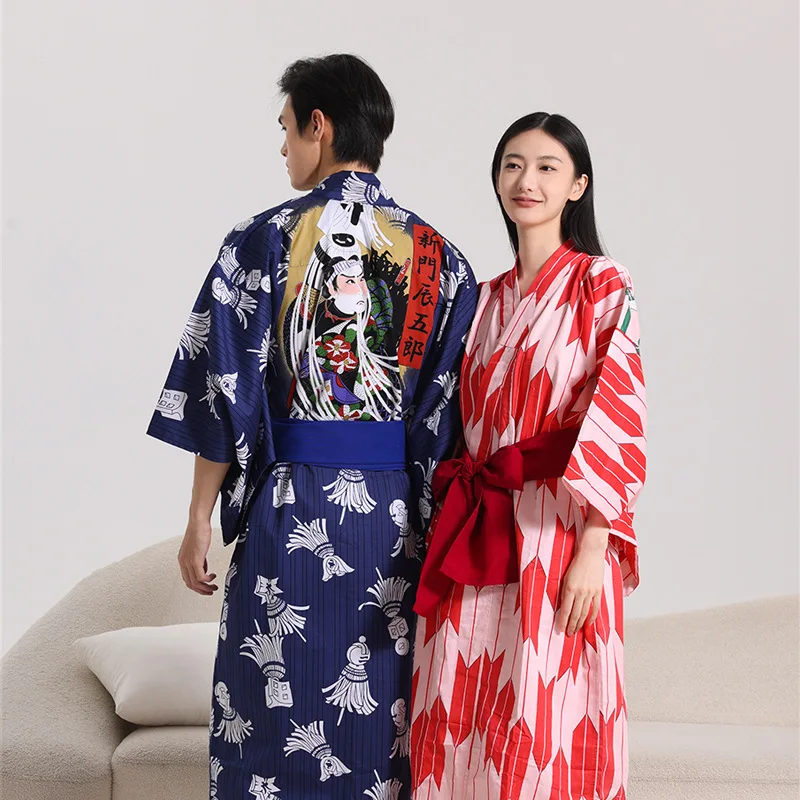 Cotton Yukata Spa Kimono Couple Bathrobe Men's Minshuku Homewear Japanese