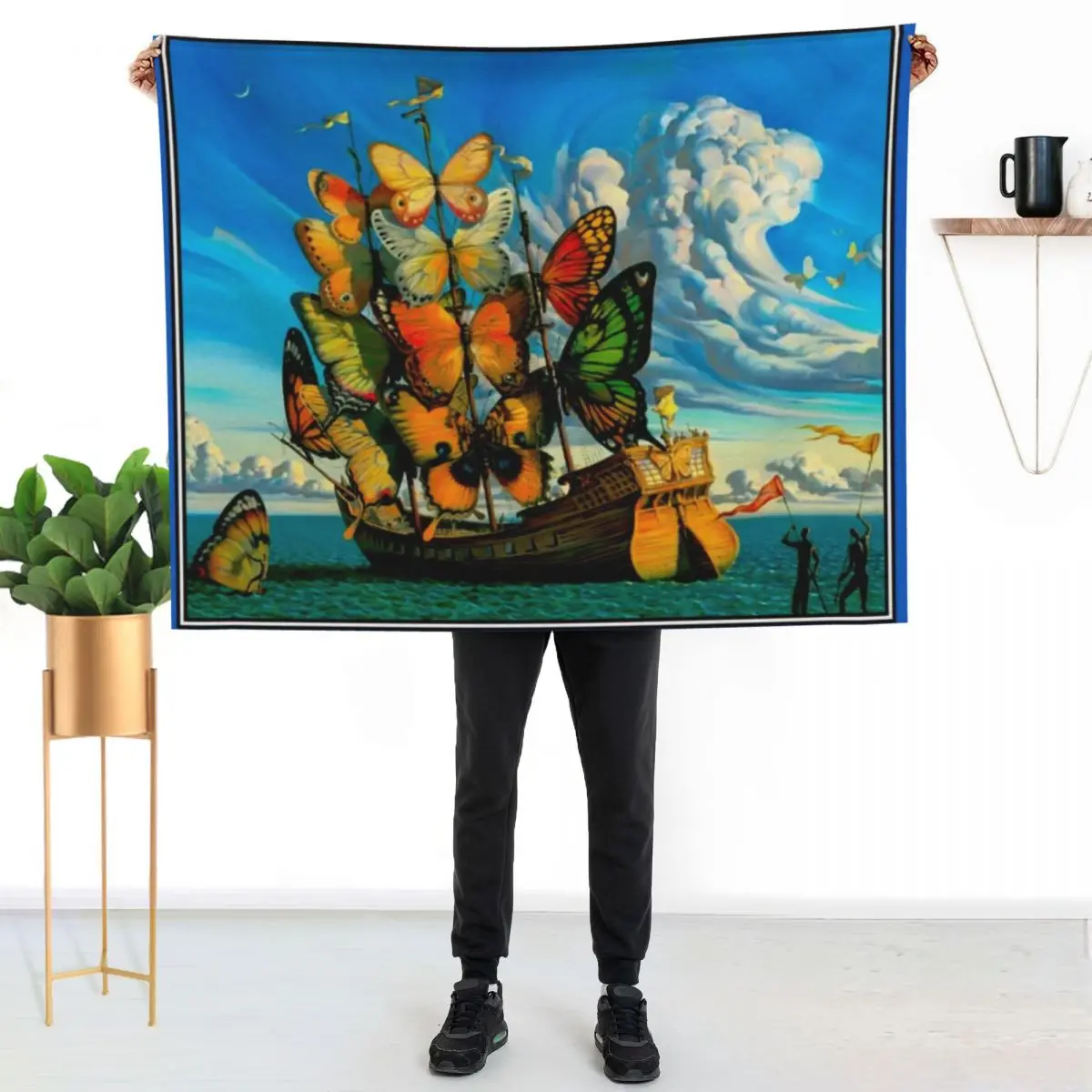 

BUTTERFLY SHIP : Vintage Surreal Abstract Fantasy Print Throw Blanket Lightweight Warm Blanket for Indoor Outdoor Use
