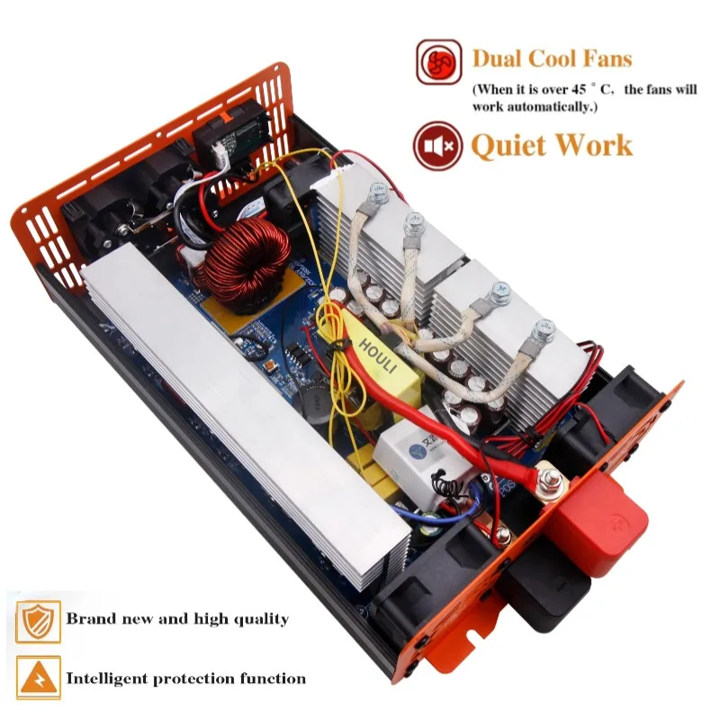 HOULI Power Inverter 2000W Pure Sine Wave DC 12V to AC 220V with LCD Display, USB Port for Trucks, RVs, Boats