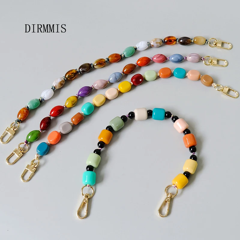 New Woman Bag Accessory Colorful Acrylic Resin Bead Part Handcrafted Wristband Cute Phone Case Strap Women Bag Handle Chain