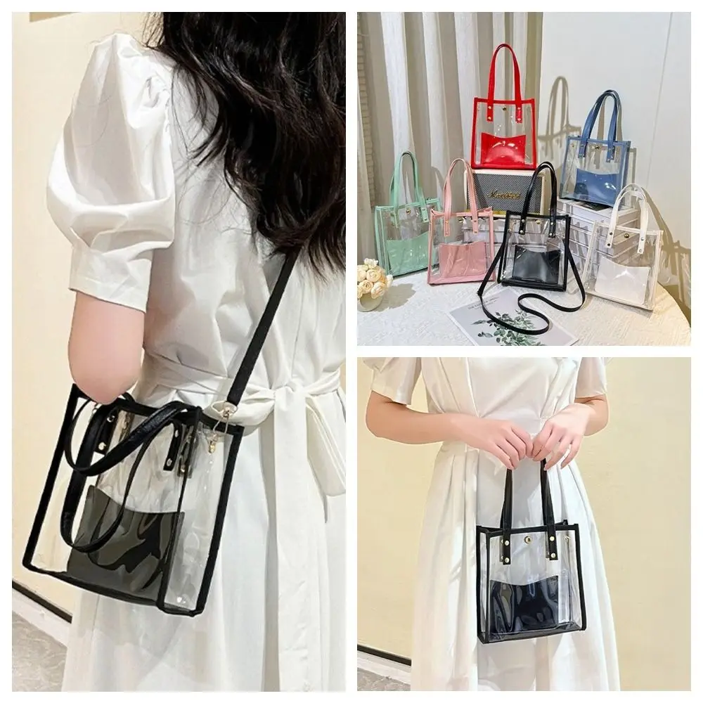 with Small Bag PVC Transparent Handbag Waterproof Lightweight Women Tote Bag Single Shoulder Cosmetic Bag Crossbody Bag Outdoor