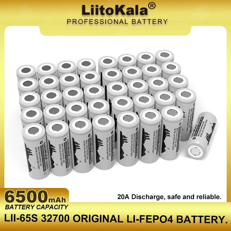 LiitoKala LII-65S 3.2V 32700 6500mAh LiFePO4 Battery 20A Continuous Discharge Maximum 55A High Power Batteries