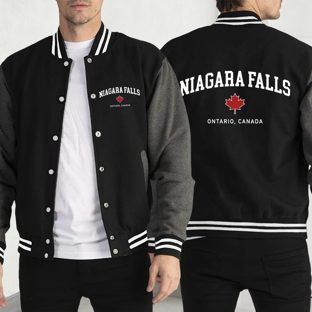

Niagara Falls Ontario Canada Print Men Jacket Autumn Street Pullover Simplicity Casual Streetwear Fleece Loose Baseball Jersey