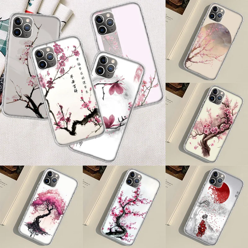 Cherry Blossom Tree Phone Case For Apple Iphone 15 14 13 16 Pro Max Cover 11 12 Mini Fundas X XS Max XR 8 7 Plus Shell Coque Sil