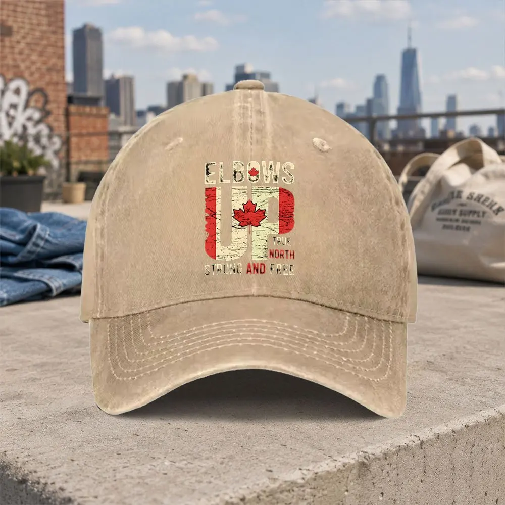 1pc Retro Casual Canada Maple Leaf Theme Washed Baseball Cap Fashionable Foldable Fishing Print Curved Brim Hat Unisex Suitable