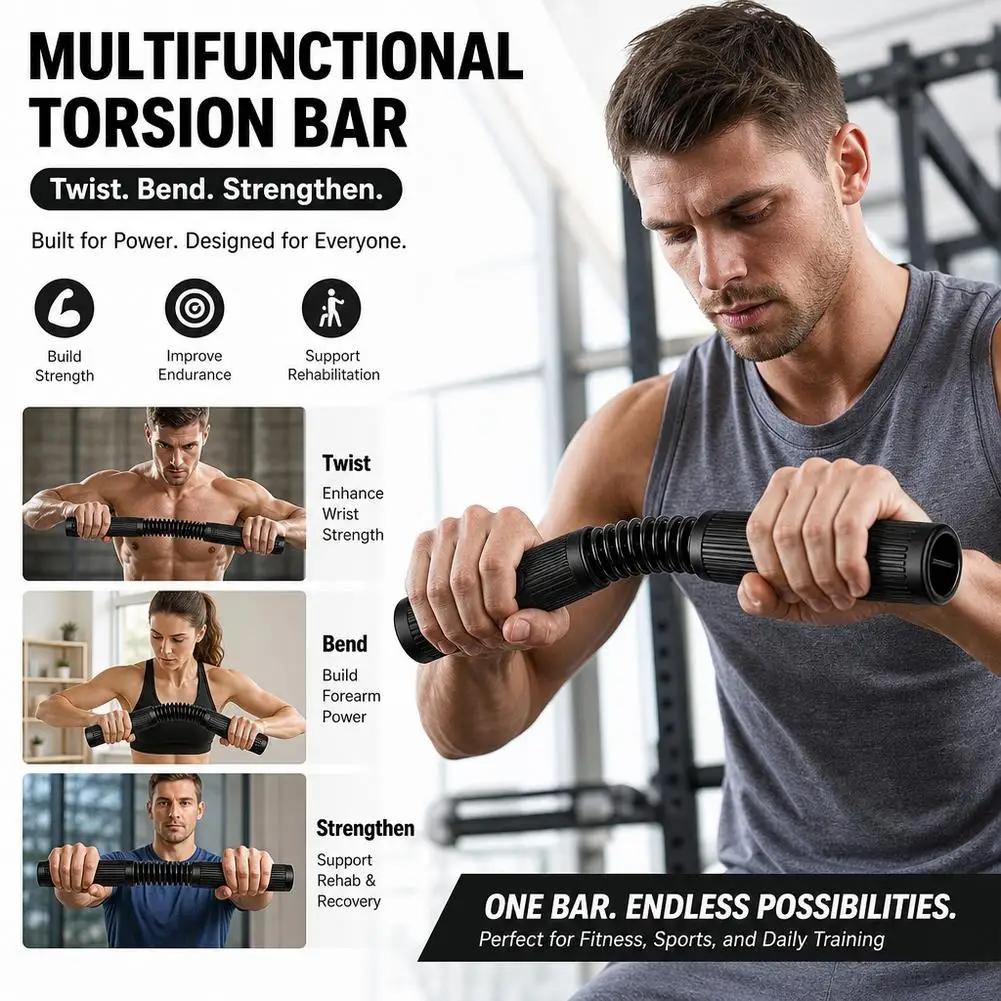 Wrist Forearm Torsion Twist Bar Exerciser Arm Chest Muscle Strengthener Spring Resistance Hand Grip Workout Home Gym Fitness