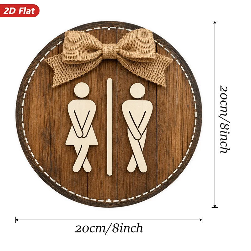 2D Flat, 1pc Round Metal Sign Wall Art, Wooden Gender-Specific Restroom Sign Home Decor, Rustic Style, Bow-Tie Decoration, for H