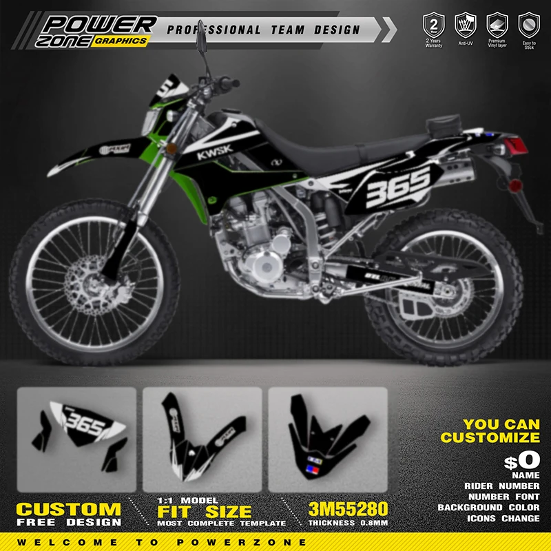 PowerZone Custom Team Graphics Backgrounds Decals For 3M Stickers Kit For Kawasaki 2008-2021 KLX KLX250 Motorcycle 03