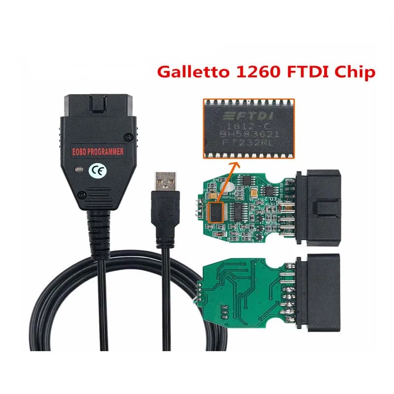 Galletto 1260 FTDI FT232RQ RL EOBD ECU Programmer Read Write Car ECU Flasher Work for Multi-Car OBD2 Diagnostic Tool for VW AUDI