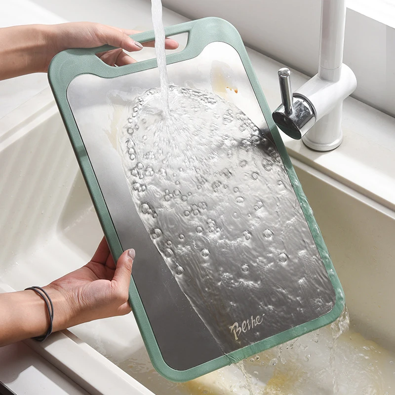  1pc Cutting Board Two Sides Of Stainless Steel and Plastic Dual-purpose Multifunctional Cut Vegetables and Meat Chopping Boar