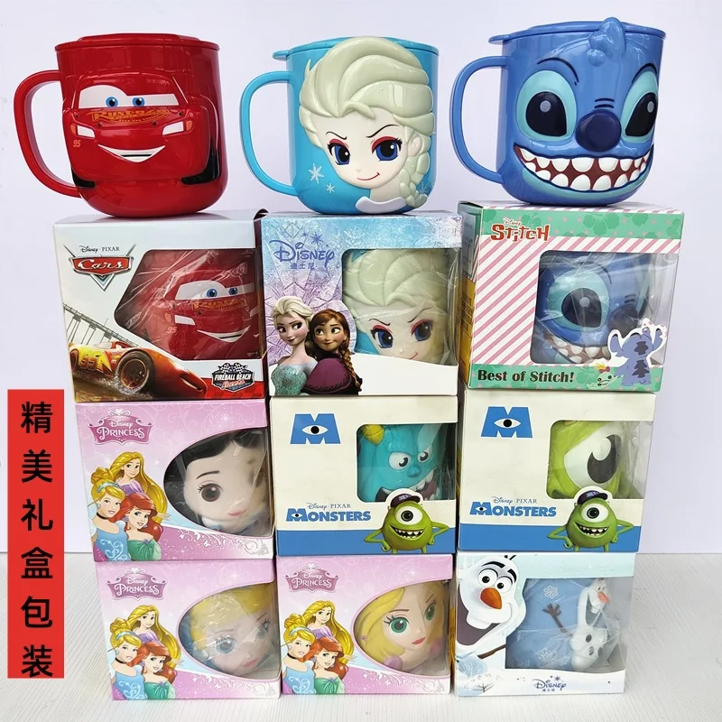 Disney Cartoon Cute Kids Cup With Lid Milk Mug Frozen Elsa Stitch Fashion Home Drinking Cup Mouth Brushing Cup Water Cup