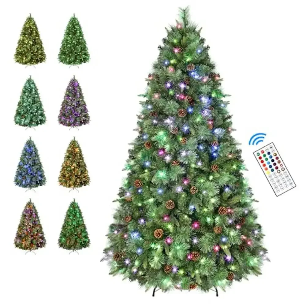 Holiday Pre-Lit Christmas Tree Pine Cone Decoration Remote Control Color Changing RGB Lights 340 LED 6ft 1499 Branch Tips 4