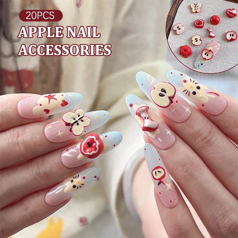 20 قطعة الجدة الإبداعية الأحمر التفاح الراتنج مسمار السحر رائعتين Simulatd نصف أبل مسمار الفن زينة DIY بها بنفسك جراب هاتف الأظافر أجزاء