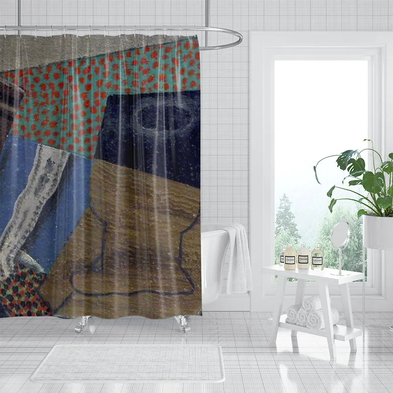 Digital Print Polyester Shower Curtain with Abstract Oil Painting Design for Bathroom Space Divider and Waterproofing