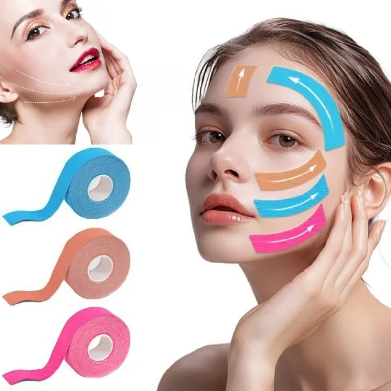 1/2 لفات شريط علم الحركة للوجه الخامس خط الرقبة عيون رفع مزيل التجاعيد ملصق الشريط ضمادة مرنة أدوات العناية ببشرة الوجه