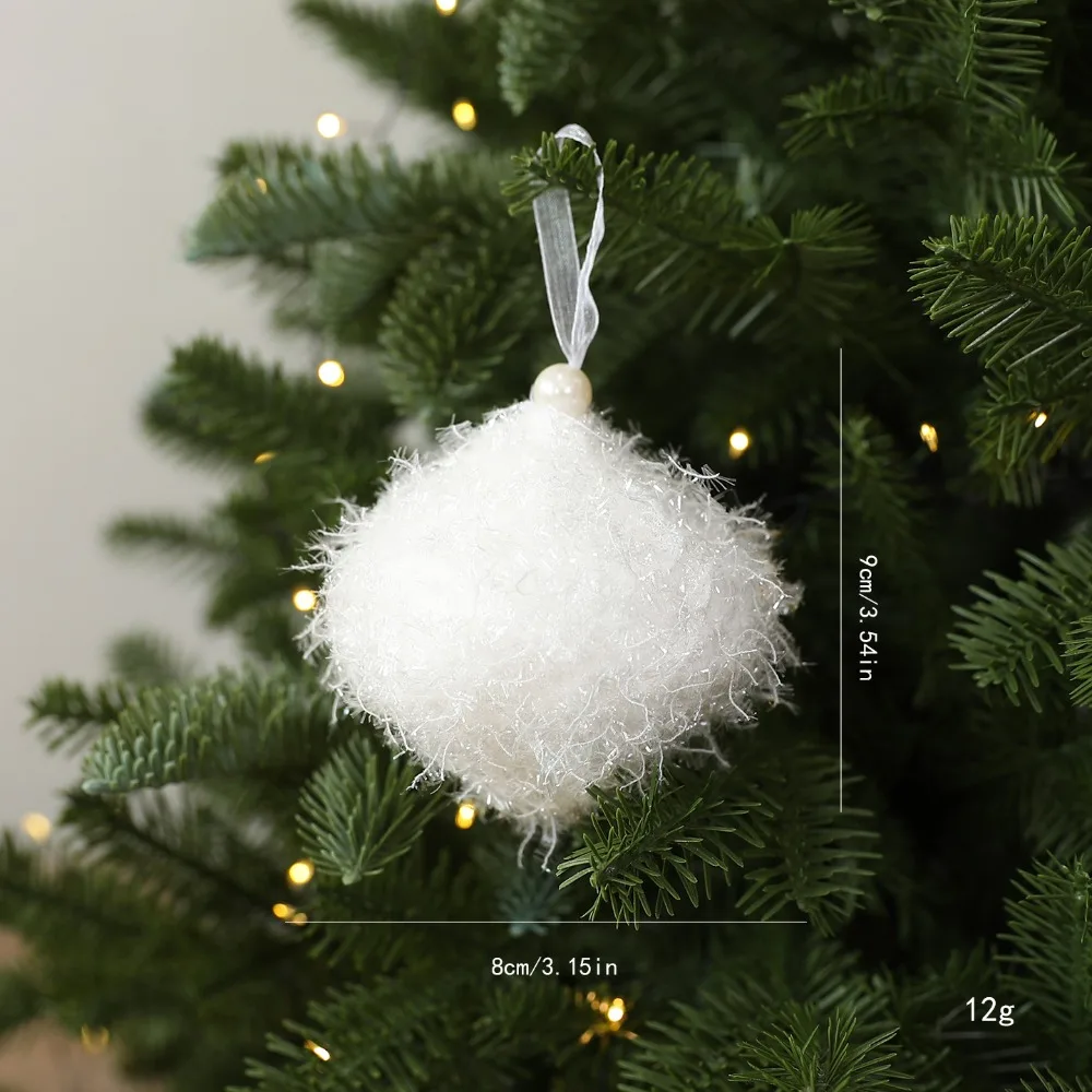 White Christmas Tree Ornament Fine Glitter Threads Texture Christmas Ornament Ribbon Hanging Loop Lightweight