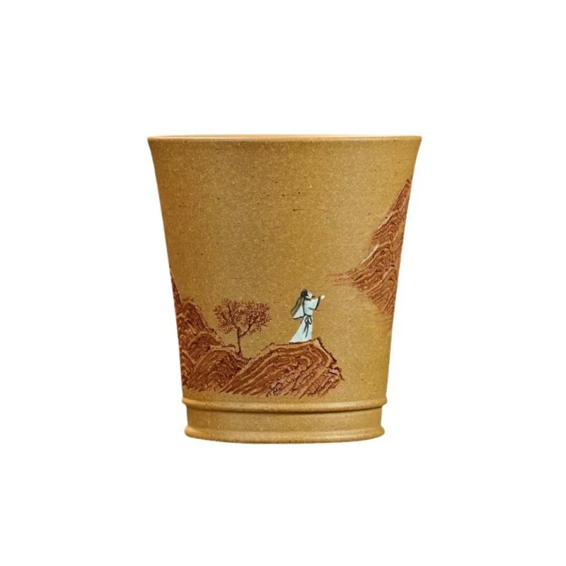 

Raw ore, purple sand cup, purely handmade, engraved, waterfall viewing picture, tea cup, household, boutique