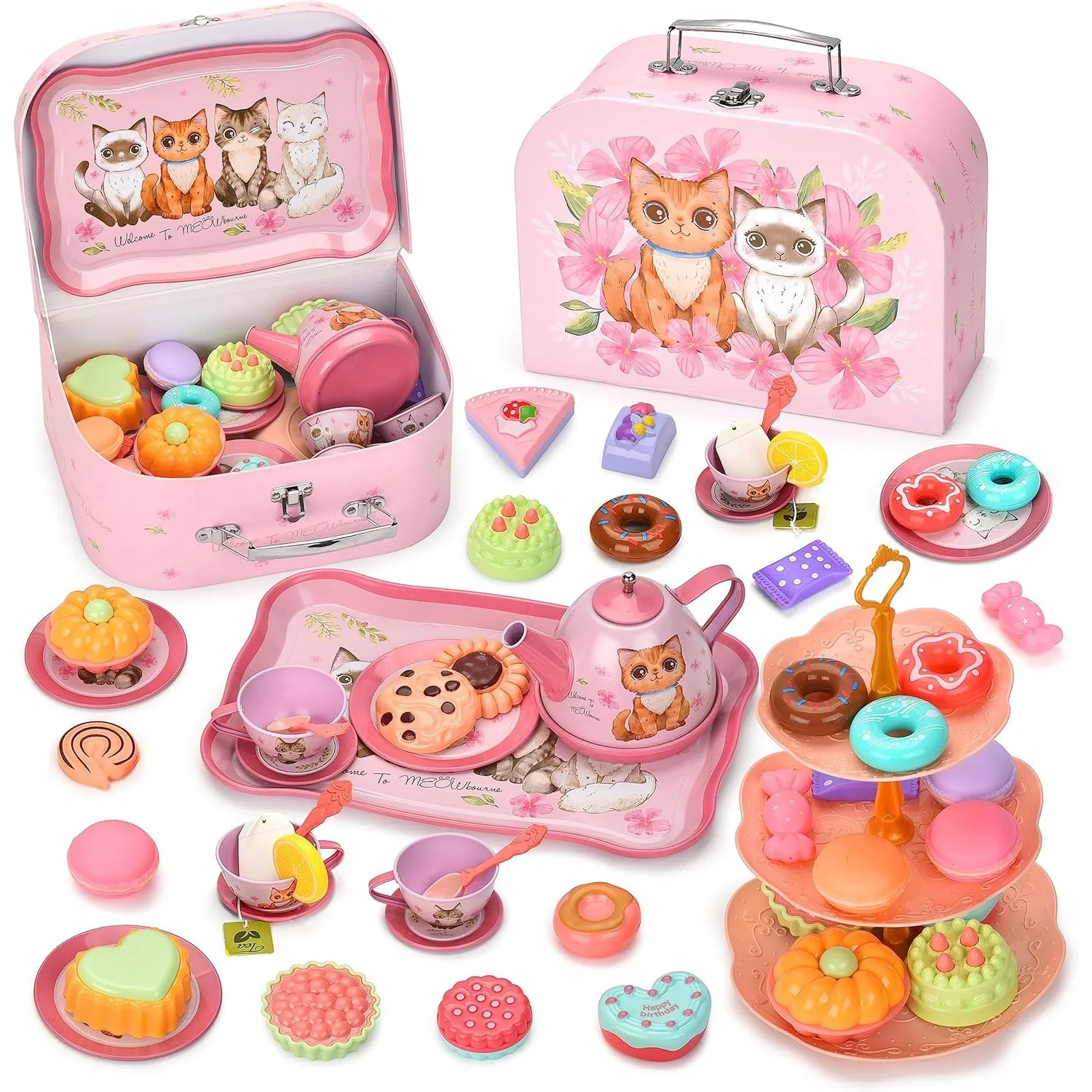 

Детский чайный сервиз для девочек, игровой набор «Принцесса», милый кошачий дизайн, игрушка для ролевых игр, развивающая игрушка для изучения форм и цветов, подарок на день рождения для детей