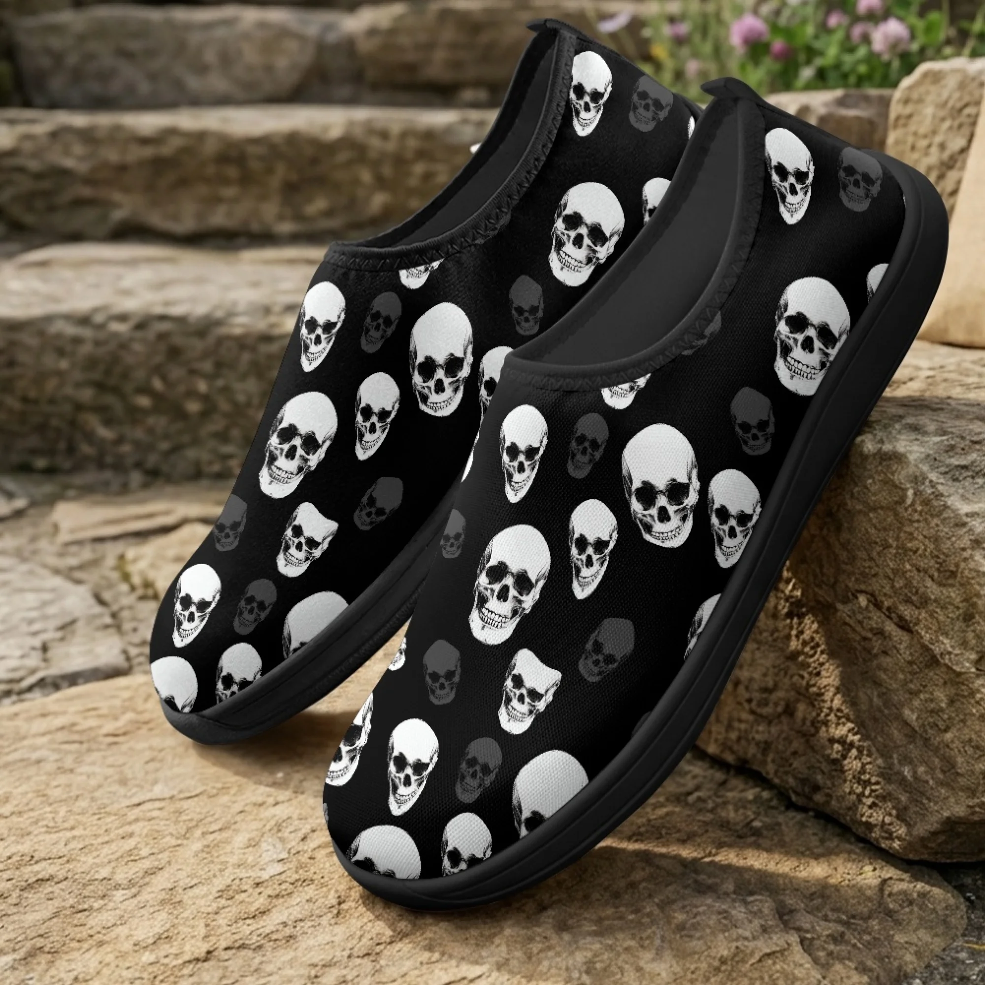 XIXIRIMIDO Slip-on Wide-toed Shoes Cool Skull Men's Breathable Mesh Shoes Womens Fashion Summer Sneakers Walking Shoes 36-46