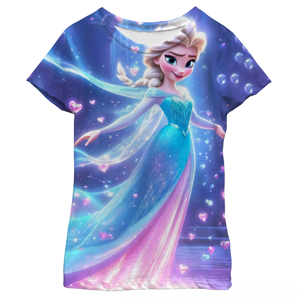 Футболка Kawaii Anna Elsa Frozen, топы для девочек, футболки, детская одежда для девочек, футболки с изображением Диснея, детский костюм с короткими рукавами для дня рождения