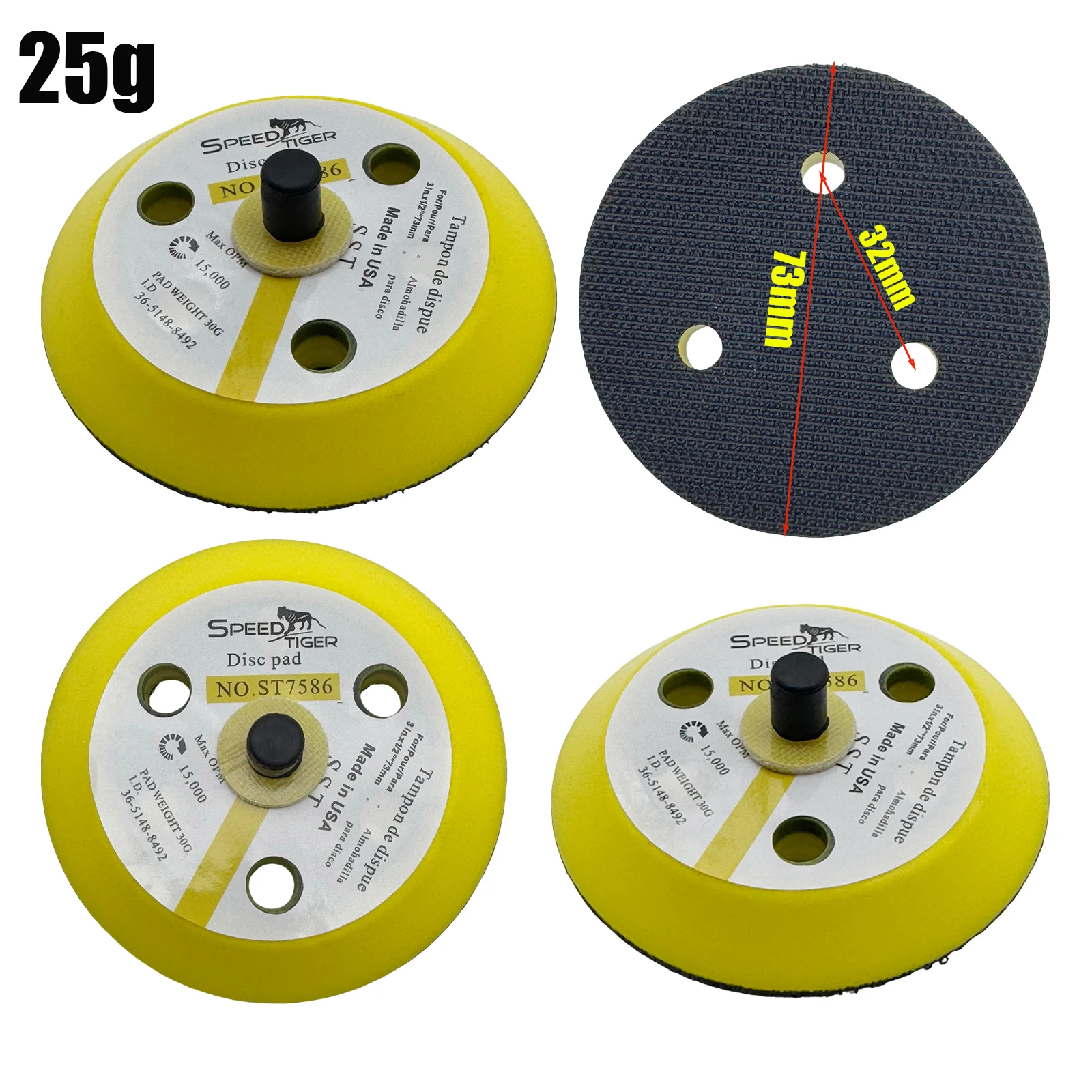 3Inch 3Holes Polishing Pad 1/4" Thread Hook&Loop Backing Pad Quick Easy Change Disc Abrasive Woodworking Tools and Accessories