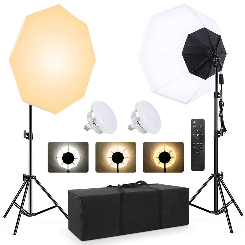 Photography Softbox Lighting Kit with Tripod,Photo Studio Lights with Bi-color 3200K-5500K LED Bulb for Video Recording，85W