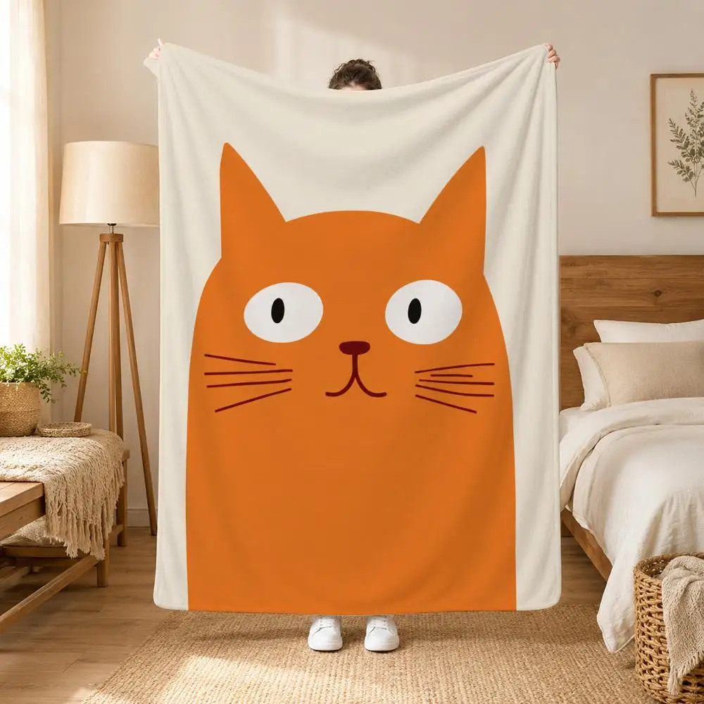 Minimalist Cute Cat Throw Blanket Soft Flannel Throw Lightweight Summer Home Nap for Office Travel Sofa Bed