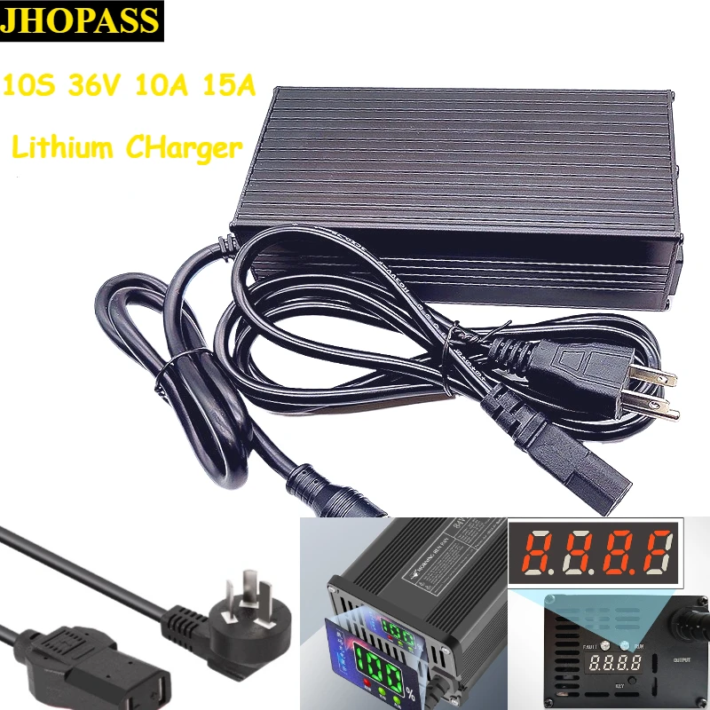 

10S Smart LCD Display 36V 15A 10A Lithium Battery charger DC 42V AC110V or 220V for electric tricycles scooter US UK AU EU plug