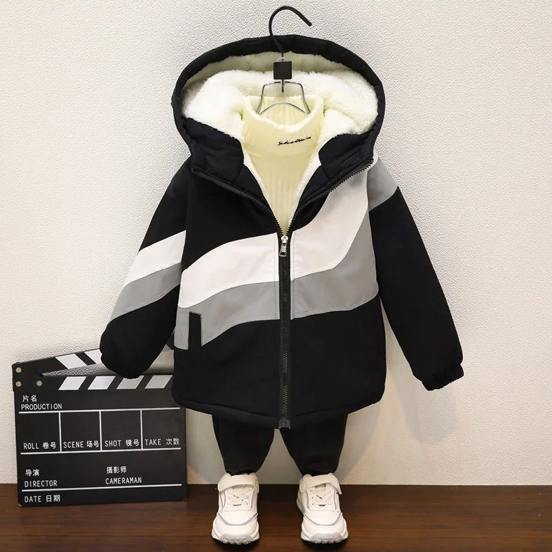 Boys Coat Jacket Overcoat Cotton 2023 Zipper Warm Plus Velvet Thicken Winter Christmas Children\'s Clothing