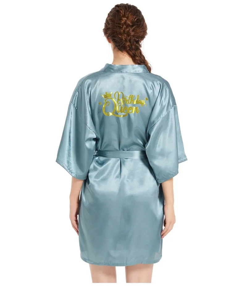 Kimono Bathrobe Gown Loose Nightwear Birthday Queen Robe Women Satin Party Nightgown Intimate Lingerie Summer New Loungewear