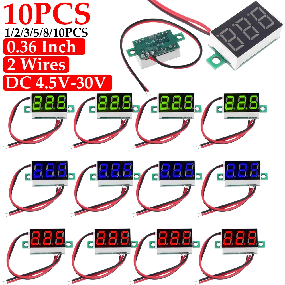 2 przewody Mini moduł woltomierz cyfrowy woltomierz 0.36 Cal woltomierz z ekranem LED DC 4.5V-30V woltomierz zasilanie mobilne samochodowy Tester