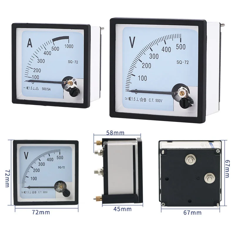 SQ-72 CP-72 Pointer Type DC Voltmeter 5V 10V 15V 20V 30V 50V 75V 100V 150V 200V 250V 300V 450V 500V 600V 750V 800V 1000V 72*72MM