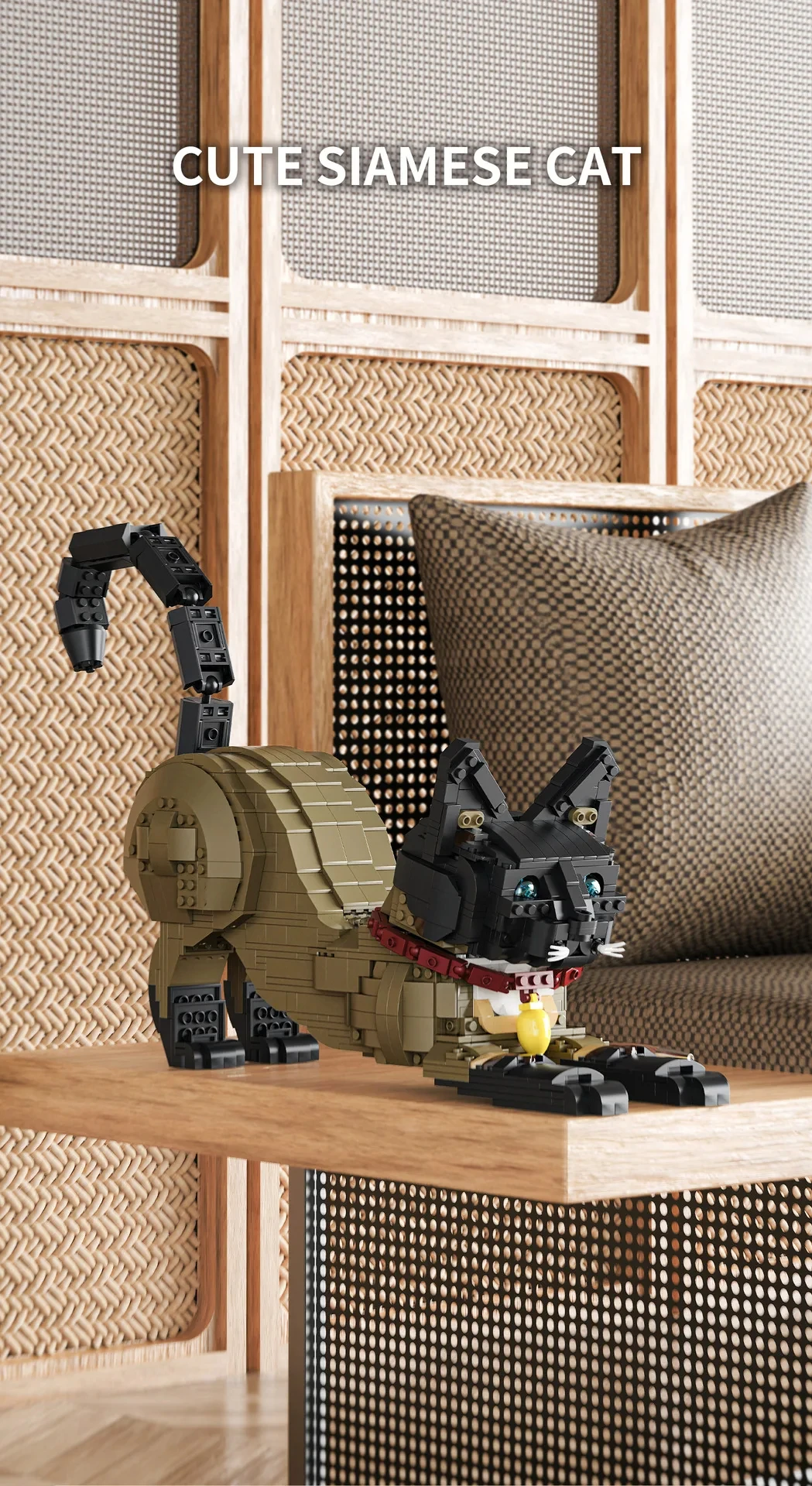 

Набор для самостоятельной сборки скульптуры сиамской кошки, архитектурная модель животного в стиле MOC для демонстрации и коллекционирования