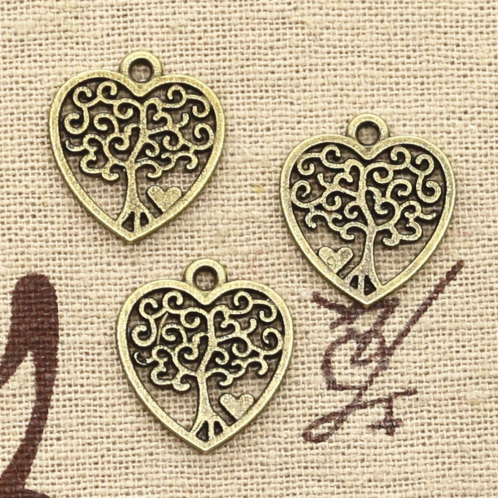 15pcs Charms Heart Life Tree 17x19mm Antique Bronze Silver Color Plated Pendants Making DIY Handmade Tibetan Finding Jewelry