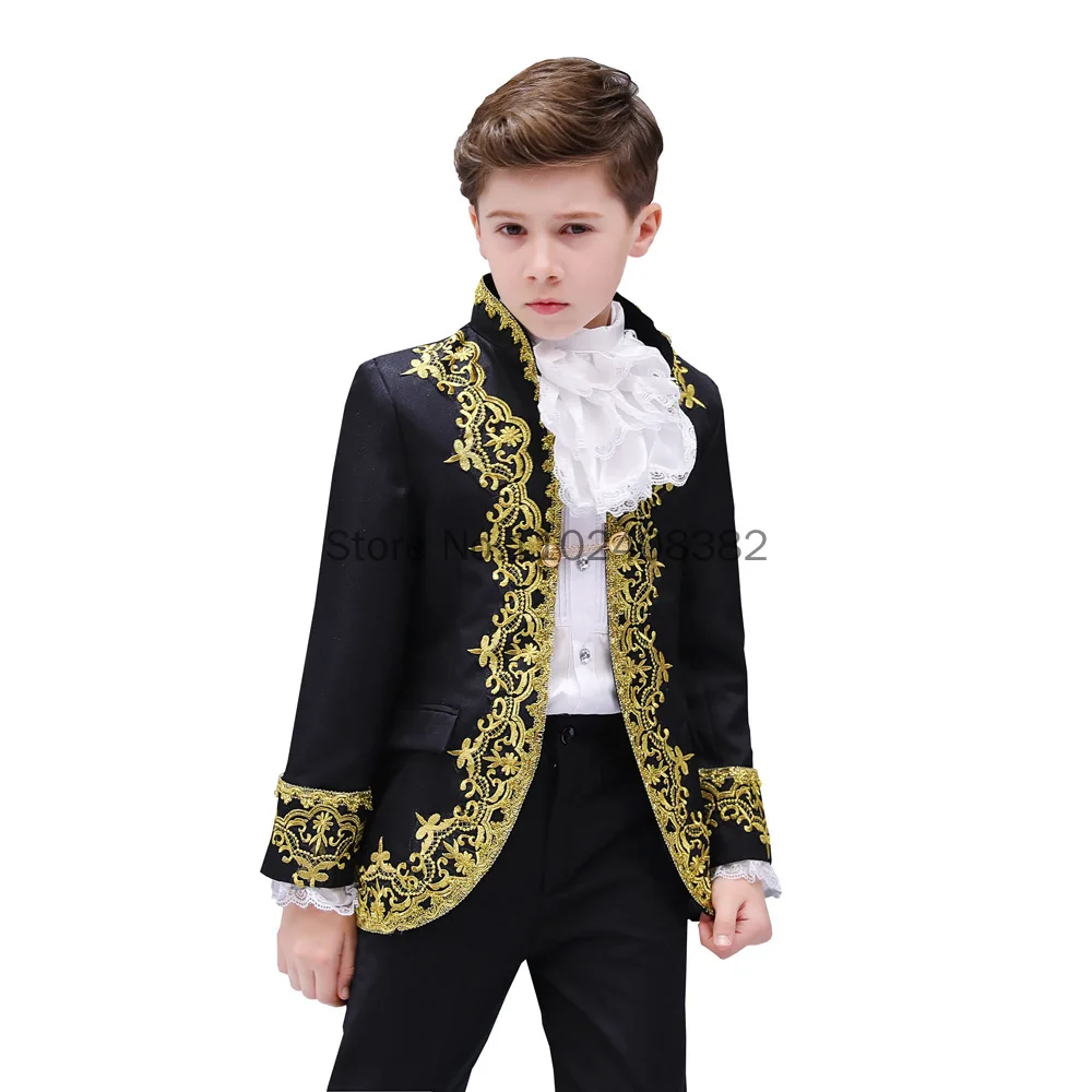 Medieval Children Boys European Style Court Drama Costume Inlaid with Gold Flower Stage Prince Charming Performance Costume Set