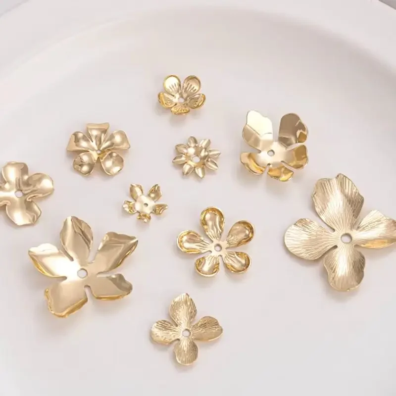 14K Real Gold Plated Handmade Stamen Petal Flower Piece Bead Cap DIY Handmade Jewelry Earring Material Flower Holder Accessories